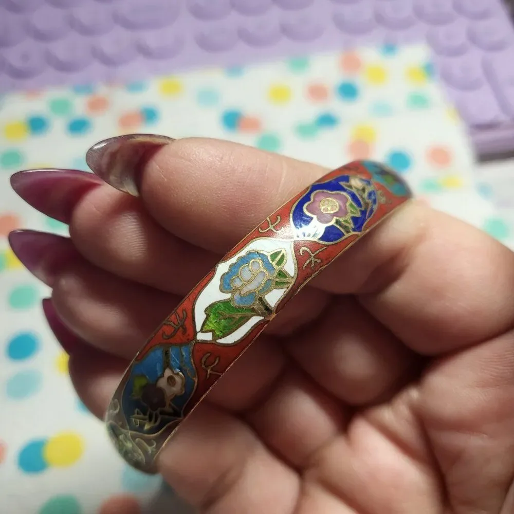 Vintage 60's Chinese Cloisonné Enamel Bangle Bracelet